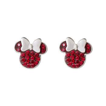 Disney Womens Minnie Mouse Sterling Silver Pave Crystal Birthstone Stud Earrings