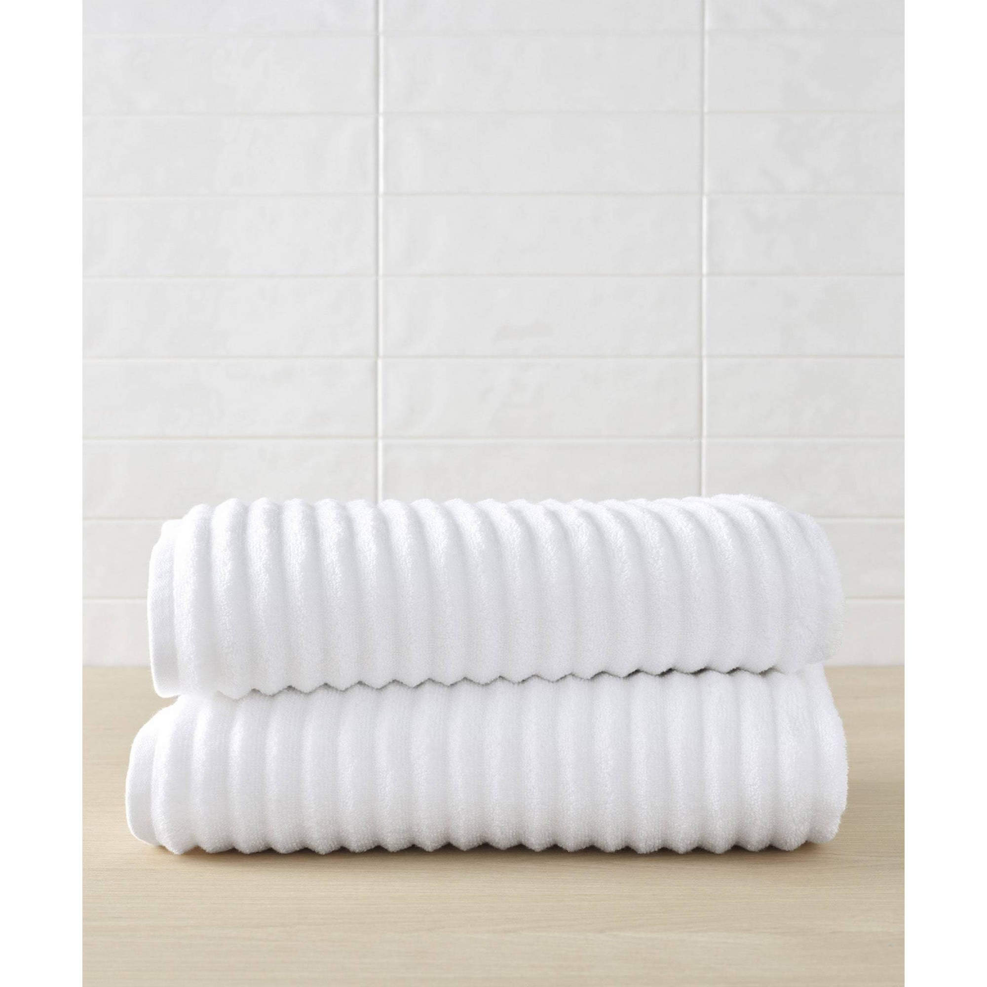2pc Mason Low Twist Ribbed Bath Towel Set White - Blue Loom: Heavyweight Cotton, Machine Washable