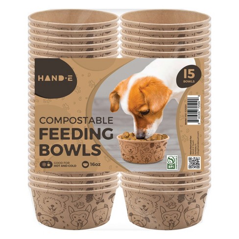 Hand-E Compostable and Disposable Feeding Bowls for Dogs & Cats - 15 Pack