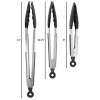 Hastings Home Stainless Steel Nonstick Kitchen Tongs With Silicone Tips - Black, Set of 3 - 2 of 4