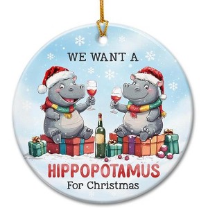 Lomsoe Hippo Christmas Ornament We Want A Hippopotamus Funny Ceramic Animal Ornaments Christmas Tree Ornament Christmas Gift - 1 of 1