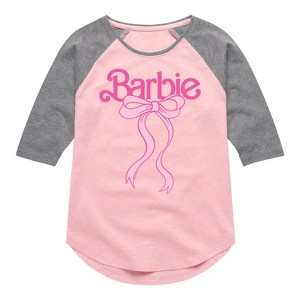 Girls' - Barbie - Barbie Logo Bow Shirt Tail Raglan Graphic T-shirt - 1 of 3