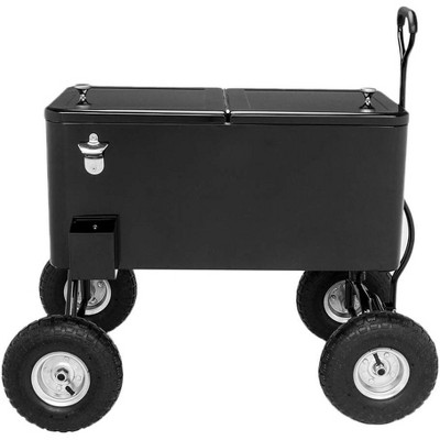 VINGLI 80 Quart Wagon Rolling Cooler Ice Chest, w/Long Handle and 10" Wheels