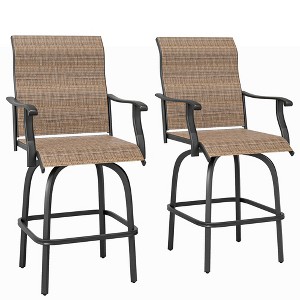 Aghana Digitals 2-Piece Brown Outdoor Swivel Bar Stools with Steel Frame, Sling Fabric, Armrests & - 1 of 4