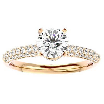 Pompeii3 1 1/4Ct Pave Diamond Engagement Ring in White Yellow Rose Gold Lab Created