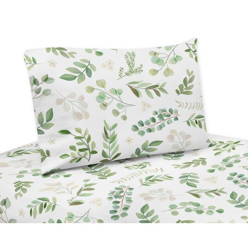 Sweet Jojo Designs Botanical Leaf Queen Sheet Set in Green/White