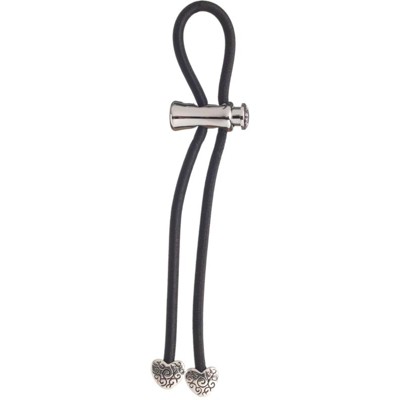 Pulleez Silver Heart Metal Charms on a Black Elastic Hair Tie, 1 each