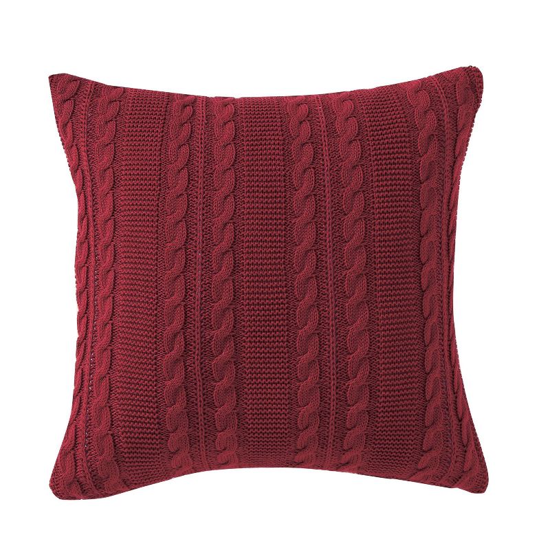 18&#34;x18&#34; Dublin Cable Knit Square Throw Pillow Red - VCNY, 3 of 7