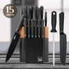 15 Piece Kitchen Knife Set, Stainless Steel Sharp Chef Knife Set with Ergonomic Handles, Anti Rust, Black - 2 of 4