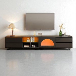 Modern TV Stand with Fluted Glass Door for TVs Up to 100, Media Console with Sliding Door Drawers and LED Light for Living Room - 1 of 4