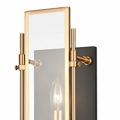 Matte Black and Satin Brass Swing Arm Wall Sconce with Clear Glass Shade