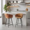 39.8" H Barstools Set of 2 Brown Fabric & Faux Leather with Armrests, Powder-Coated Steel Frame by Zuo Modern - 2 of 4