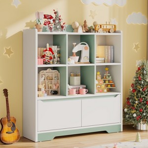 Bookshelf and Toy Organizer, Kids Book Shelf for Kid Rooms with Door, Cubes Storage Organizer,Wood Children Bookcase - 1 of 4