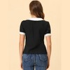 Allegra K Women's Bow Tie Contrast Color Textured Short Sleeve Top - 3 of 4