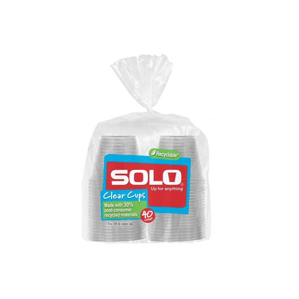 Solo Clear Disposable Cups - 9oz/40ct: Solid Pattern, 3.77" Height