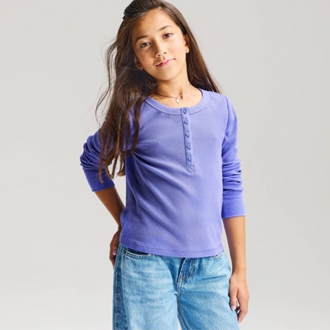 Футболка Cat & Jack Long Sleeve Waffle Knit Henley T-Shirt для девочек, цвет: Светлый фиолетовый