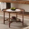 31.5" Petal Shape Walnut Small Coffee Table with White Crackle Pattern Glass, Mid Century Modern Coffee Table with Rattan Storage Shelf - 2 of 4