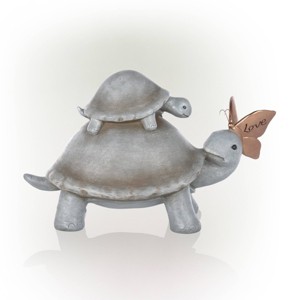 9" Polyresin Indoor/Outdoor "Love" Turtle and Butterfly Decorative Garden Statue Gray - Alpine Corporation - 1 of 4