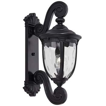 John Timberland Bellagio Vintage Outdoor Wall Light Fixture Texturized Black Dual Scroll Arm 24" Clear Hammered Glass for Post Exterior Barn Deck Home
