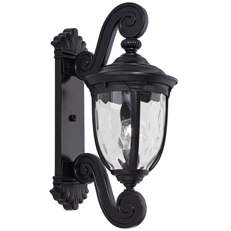 John Timberland Bellagio Vintage Outdoor Wall Light Fixture Texturized Black Dual Scroll Arm 24" Clear Hammered Glass for Post Exterior Barn Deck Home, 1 of 8