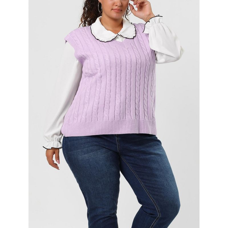 Agnes Orinda Women's Plus Size V Neck Knit Sleeveless Pullover Fashion Sweater Vests, 2 of 6