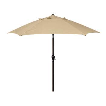 9' x 9' Aluminum Market Patio Umbrella with Crank Lift and Push Button Tilt Antique Beige - Astella