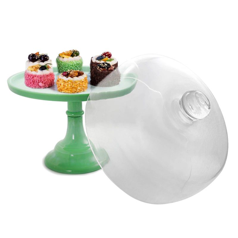 Gibson Home 10&#34; Stoneware Cake Stand with Glass Dome Cover Green, 3 of 4