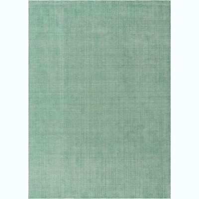 Handmade Ivory and Green Wool Rectangular Area Rug