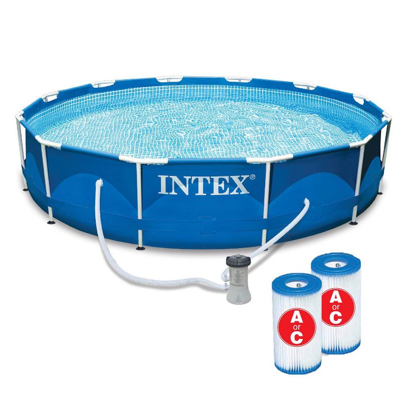 Intex 12' x 30" Metal Frame Pool with Filter & Type A or C Filter Cartridges, 1 of 8