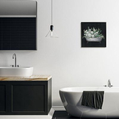 Vintage Clawed Bathtub Botanical White Flower Bouquet Black Framed Wall Art