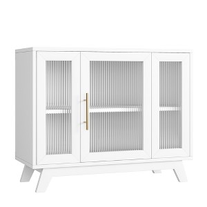 Buffet Cabinet with Storage, 36" Sideboard Cabinet with Fluted Glass Door, Retro Coffee Bar Station with Adjustable Shelf, White - 1 of 4