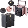 Gulches Synthetic Leather Huge Jewelry Box Mirrored Watch Organizer Necklace Ring Earring Storage Lockable Gift Case Black - 3 of 4
