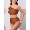 INSPIRE CHIC Women's One Shoulder Elegant Bikini Sets, Push Up Top High Waisted Tummy Control Bottom Swimwear Bathing Suits 1 Set - 2 of 4