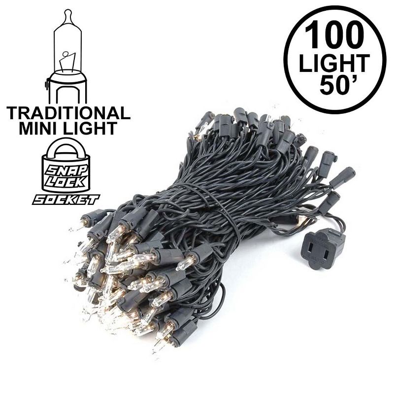 Novelty Lights 100 Light Incandescent Mini Christmas String Lights Black Wire 50 Feet, 2 of 7