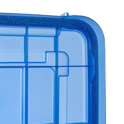 60 Quart Clear Plastic Storage Bins with Blue Lids, Set of 4