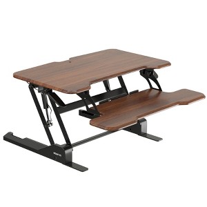 Mount-It! Compact Standing Desk Converter with 30" Desktop, Dark Walnut Woodgrain - 1 of 4