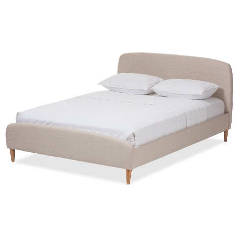 Queen Mia Mid century Fabric Upholstered Platform Bed Light Beige