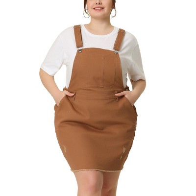 Agnes Orinda Women's Plus Size Fashion Ripped Hem Side Pockets Denim Suspender Mini Sundresses