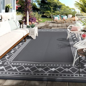 Outdoor Rug Modern Bordered Geometric Rug Waterproof Reversible Plastic Straw Rug for Patio Camping RV Balcony Backyard - 1 of 4