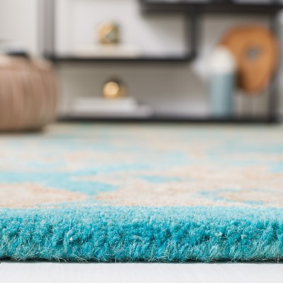 Turquoise and Beige Hand-Tufted Wool 4' x 6' Area Rug