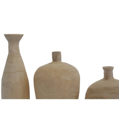 Set of 3 Light Wood Bottle and Gourd Shaped Vases