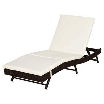 Outsunny Wicker Chaise Patio Lounge Chair, 5 Position Adjustable Backrest and Cushions Outdoor PE Rattan Wicker Lounge Chair