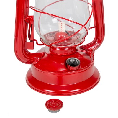 Stansport 12" Red Metal Hurricane Lantern with Glass Globe