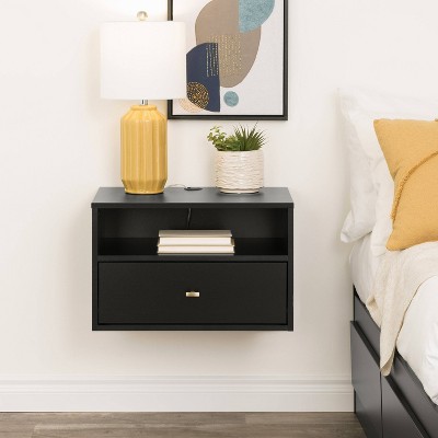 Set of 2 Black Floating Nightstands with Brass Handles