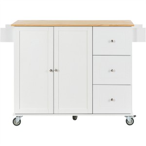 XINGHANZHENXUAN Kitchen Island with Drop Leaf Breakfast Bar, Locking Wheels, Storage Cabinet, Spice Rack & Towel Rack - 1 of 4