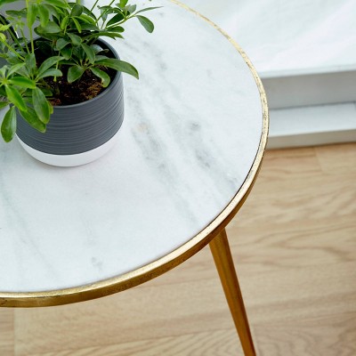 Elegant Gold & Marble Round Accent Table - 21" x 20"