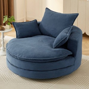 Corduroy Swivel Barrel Chair with Deep Dual-Layer Cushion,Swivel Round Chair with 3 Pillows,Swivel Accent Chair for Living Room or Office-Koiai - 1 of 4