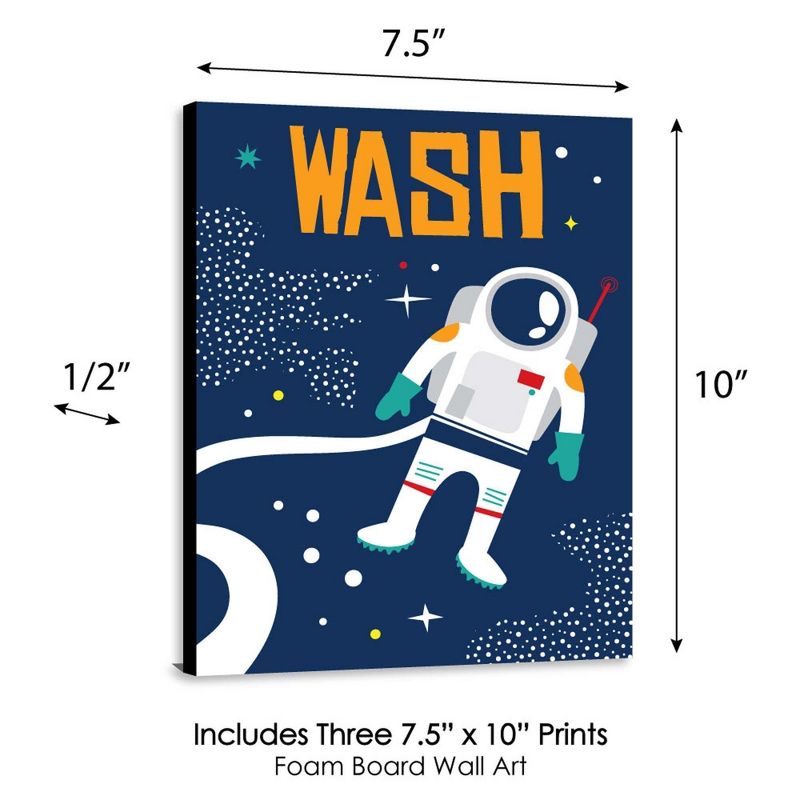 Big Dot of Happiness Blast Off to Outer Space - Kids Bathroom Rules Wall Art - 7.5 x 10 inches - Set of 3 Signs - Wash, Brush, Flush, 5 of 8
