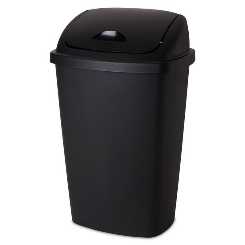 Sterilite 13.2 Gallon Plastic Swing-Top Trash Recycling Bin with Reinforced Rims for Home, Office, Kitchen, Bathroom, and Garage, Black (4 Pack), 2 of 6