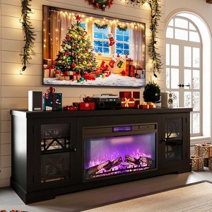 70" Fireplace TV Stand Entertainment Center and Storage Cabinet for TVs Up to 80",Farmhouse Wooden Black TV Stand for Living Room - 1 of 4